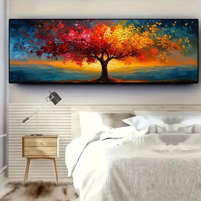 Large size Abstract Canvas Poster Red Yellow Tree of Life Wall Art Print Painting Pictures for Modern Living Room Bedroom Decor