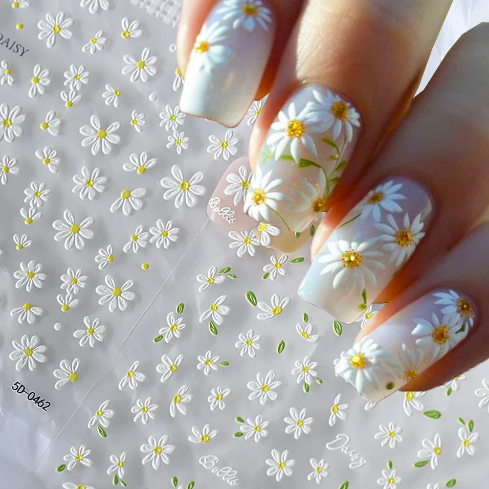 5 D White Daisy Design Nail Art Stickers