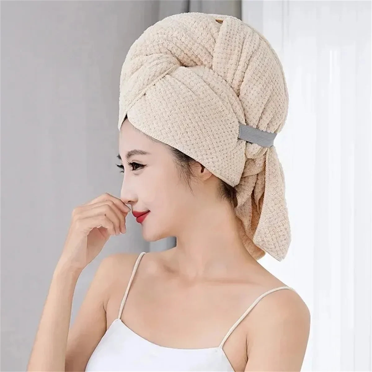 60x100cm Super Absorbent Elastic Band Head Towel for Women's Hair Drying - Extra Large Microfiber Hair Towel Wrap with Headband
