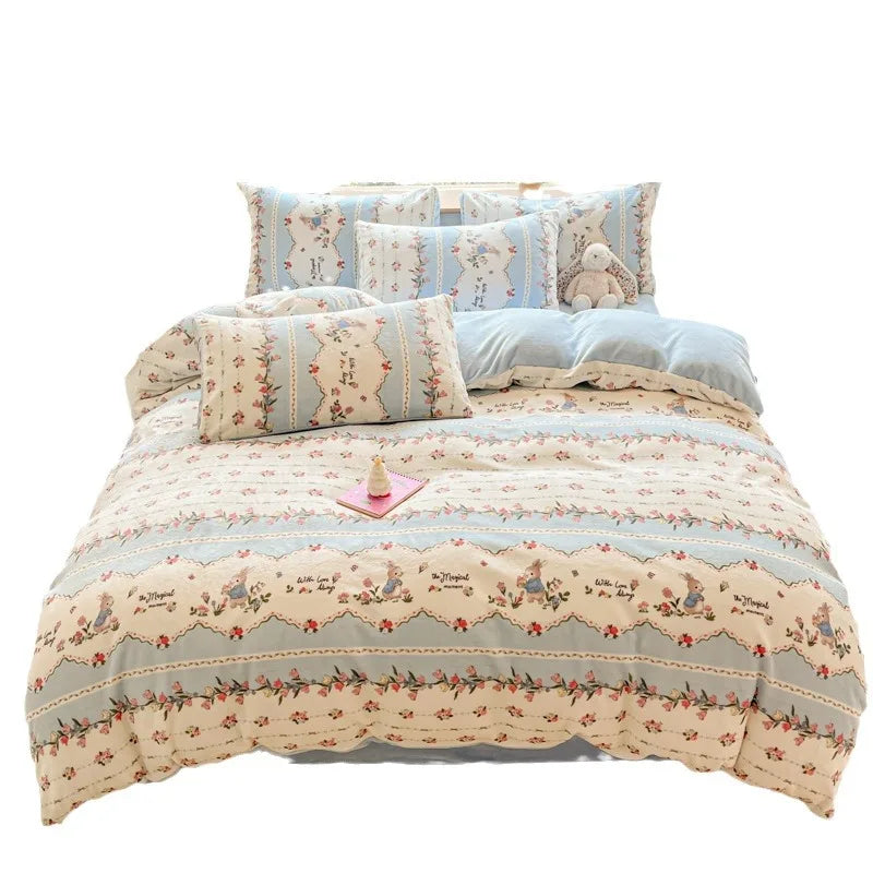 Cute Printed Velvet Duvet Cover Set