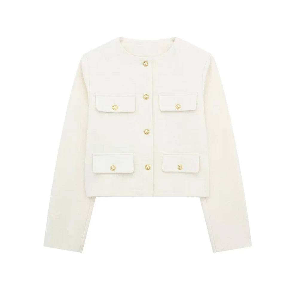 Women's Golden Button Jacket Chic Tops