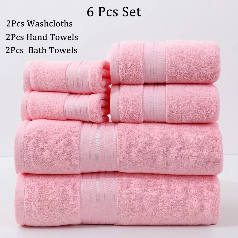 6pcs Bath Towels Set Cotton 2pcs Washcloths 2pcs Hand Towels 2pcs Bath Towels Absorbent Quick-drying Soft for Bathroom Hotel