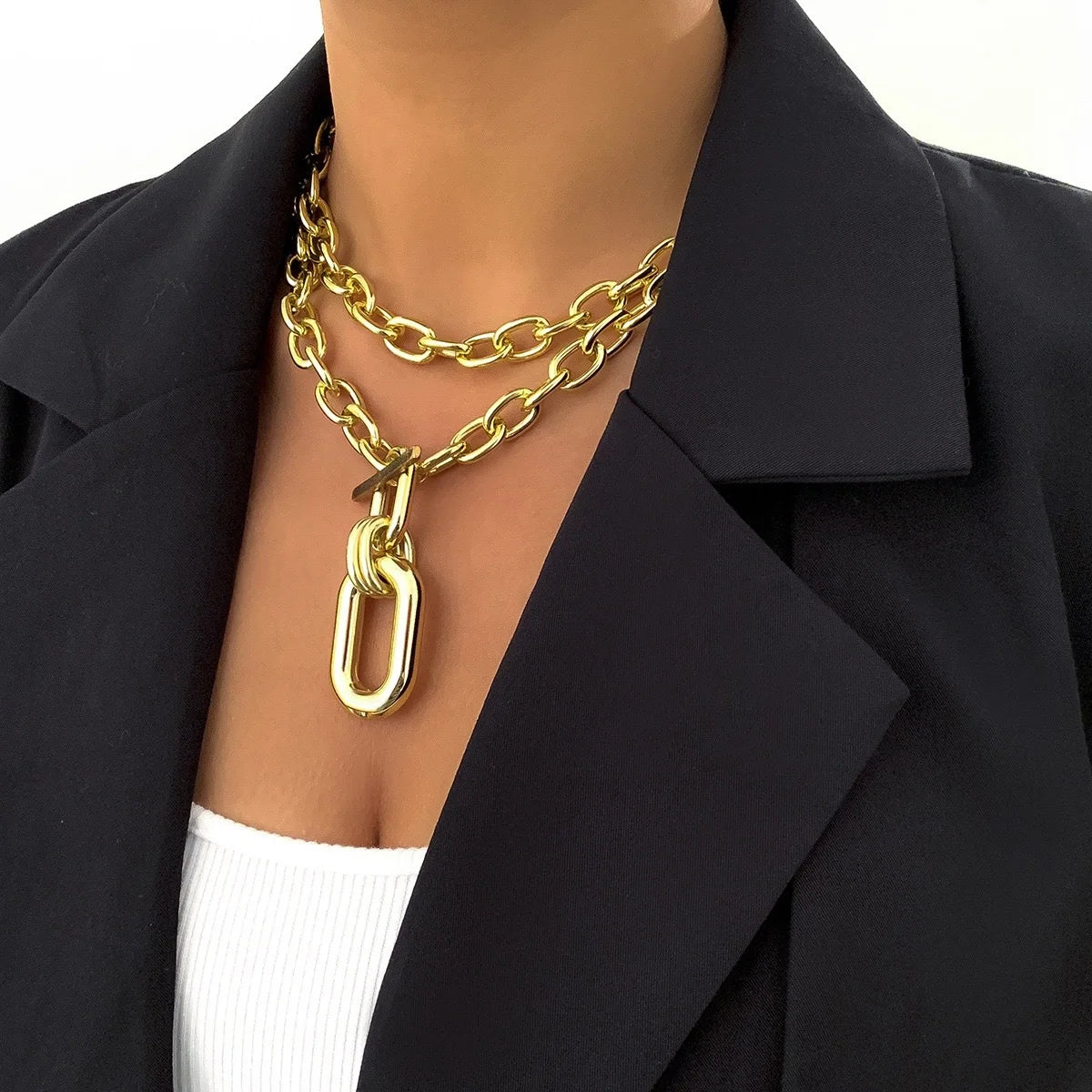 Fashion Exaggerated Multi-layer Metal Buckle Necklace