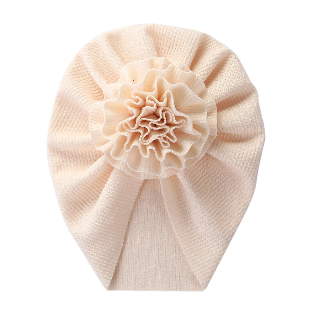 Flower Ribbed Turban Baby Hats
