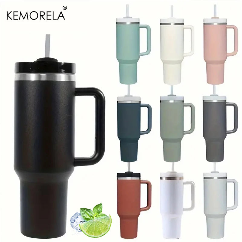 KEMORELA Tumbler With Handle Lid Straw Stainless Steel Water Bottle 887/1182ML Vacuum Thermos Cup Travel Car Coffee Mug