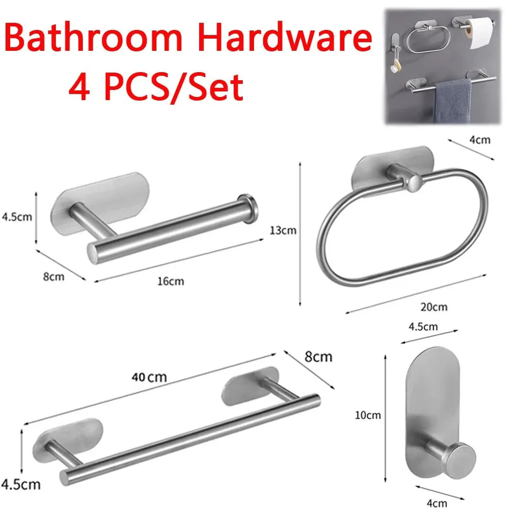 4Pcs/Set Towel Holder Toilet Paper Holder Bathroom Accessories Adhesive Hooks Wall Coat Hanger Kitchen Storages Napkin Dispenser