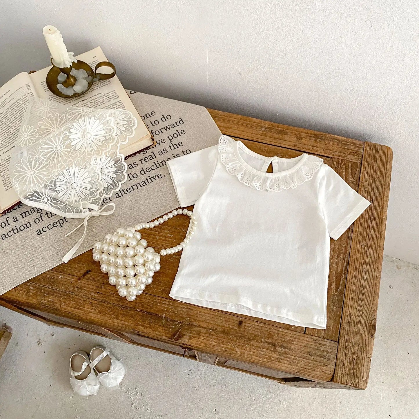 Girl T-shirt Lace Collar Knitted Top