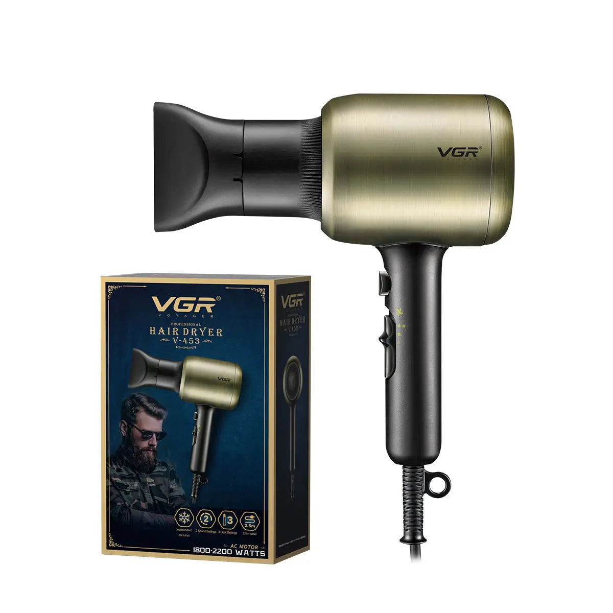 VGR professional hair dryer does not damage hair, strong wind speed dry 1800-2200W hair salon home styling air duct V-453