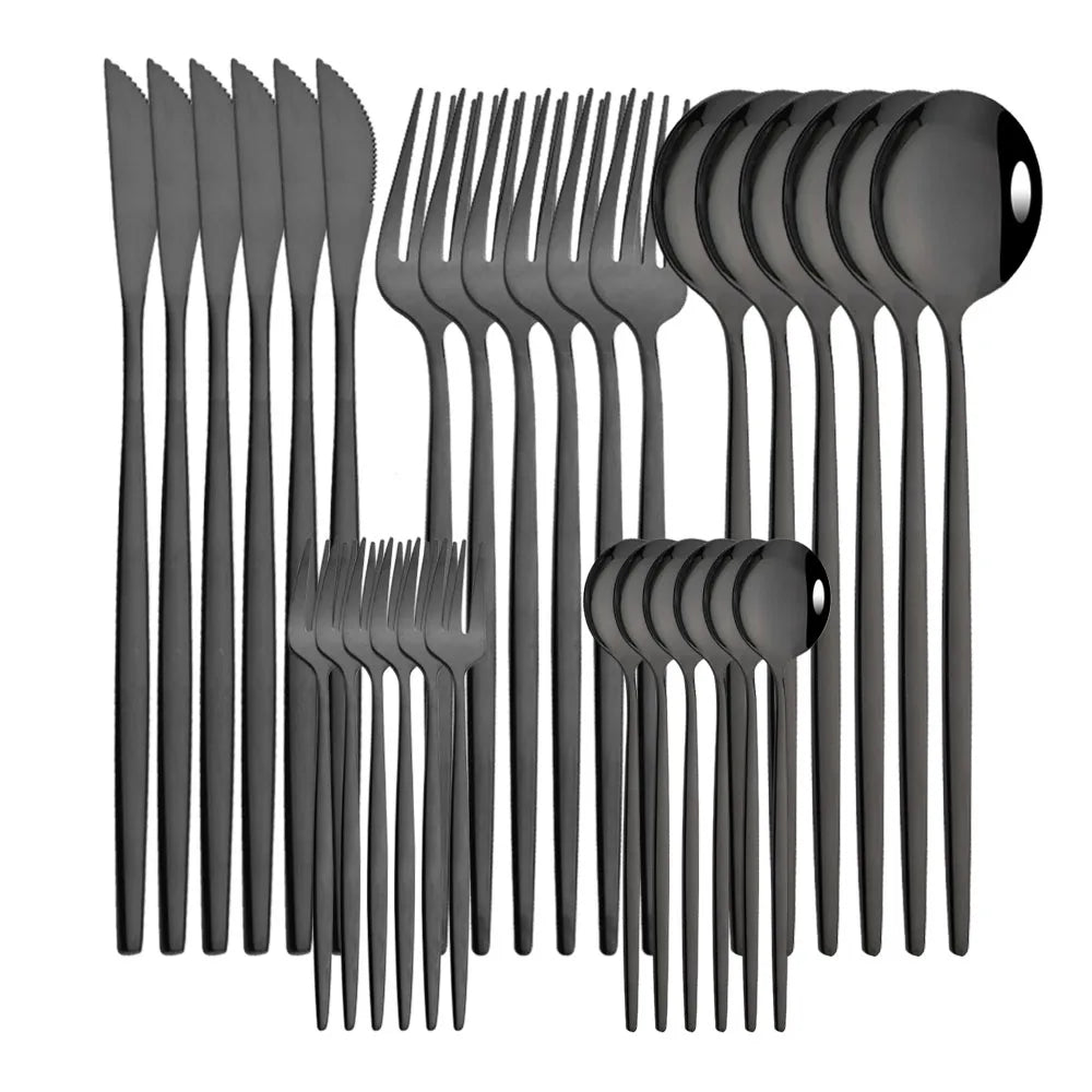 30Pcs/Set Stainless Steel Dinner Black Gold Dinnerware Set Knife Fruit Fork Spoon Cutlery Set Kitchen Tableware Silverware Sets