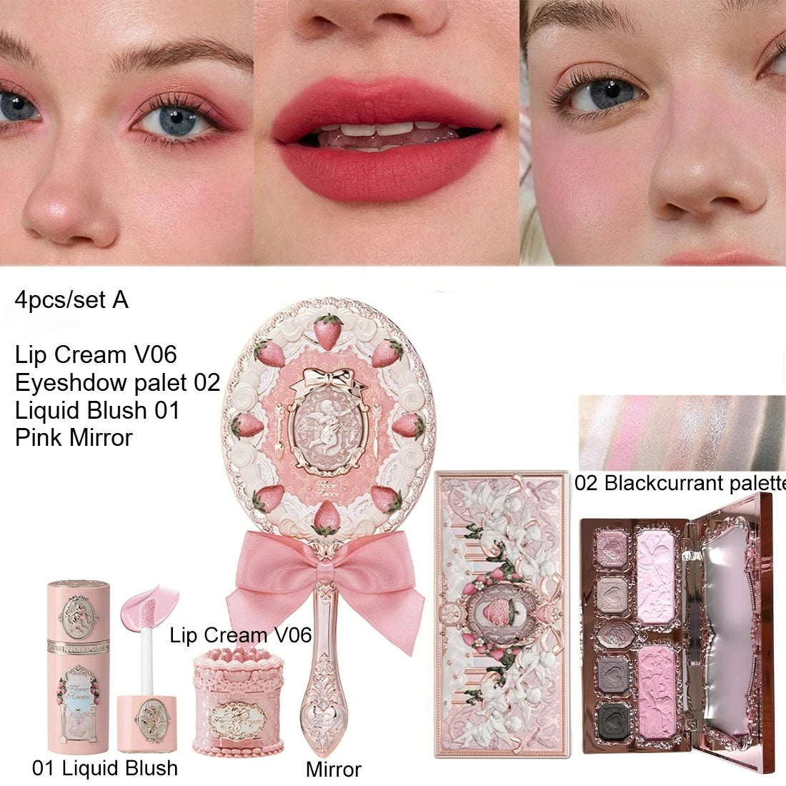 Matte Lip Cream Pressed Powder Liquid Blush Mirror Makeup Kit