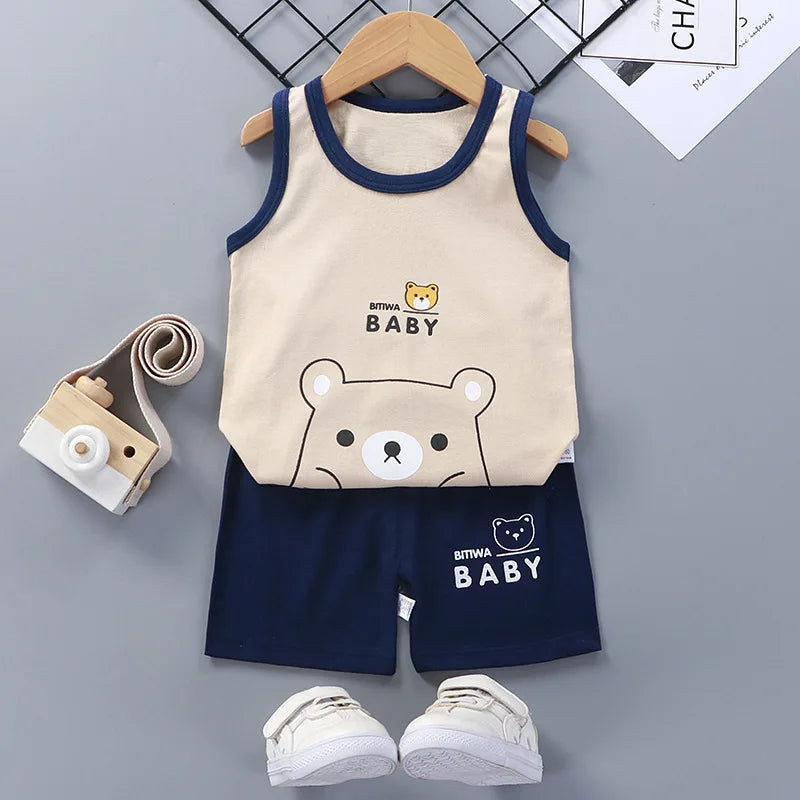 2 PCS Children Vest Suit T-Shirts