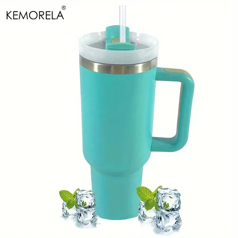 KEMORELA Tumbler With Handle Lid Straw Stainless Steel Water Bottle 887/1182ML Vacuum Thermos Cup Travel Car Coffee Mug