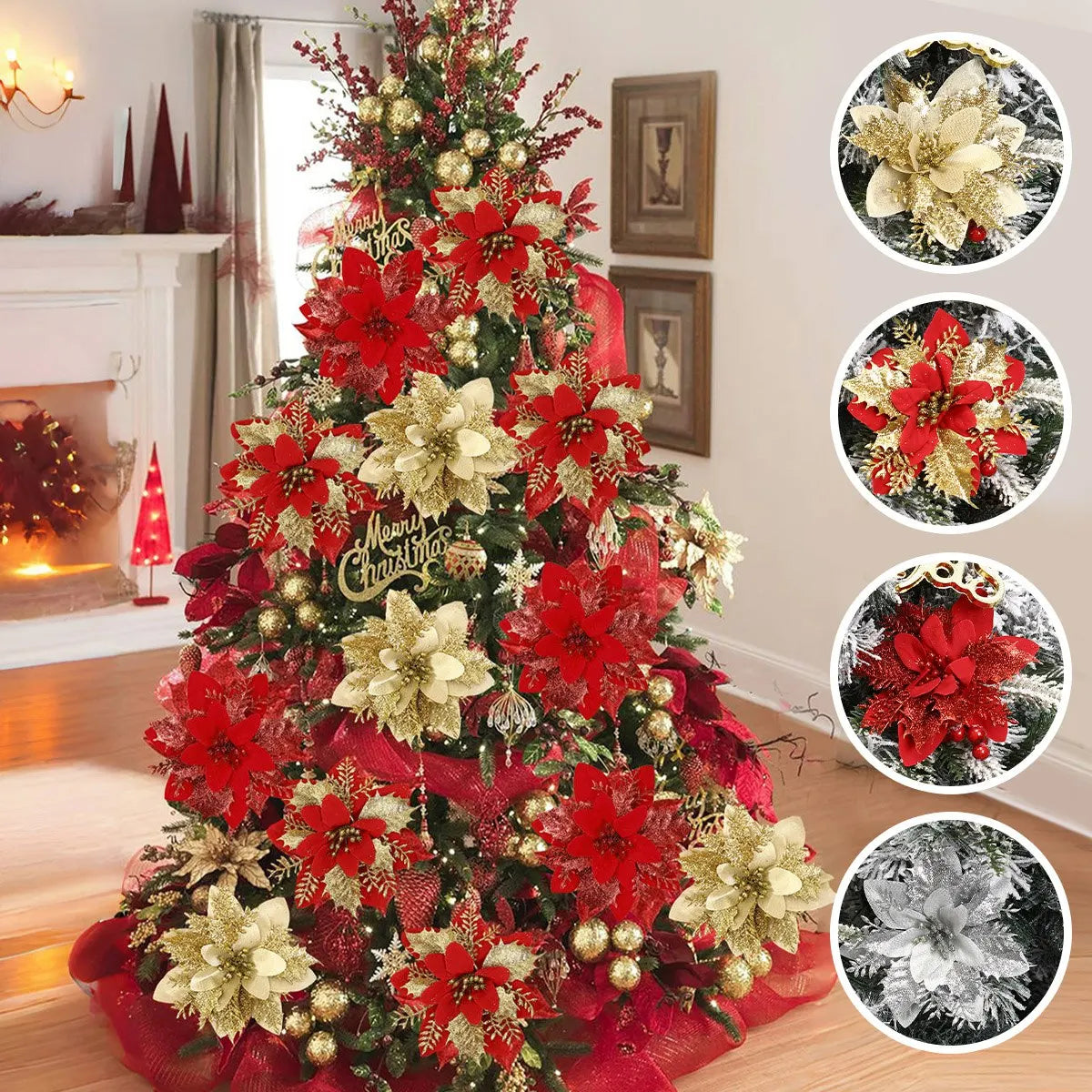 Christmas Glitter Artificial Flowers