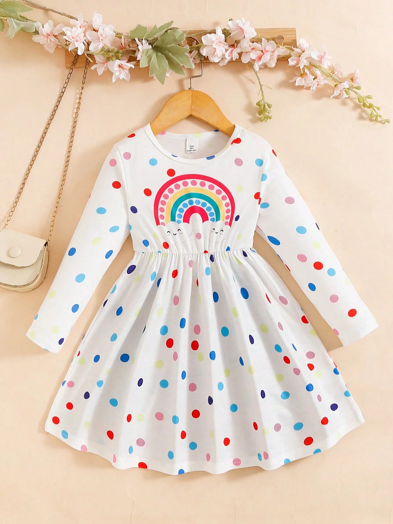 Children Rainbow Polka Dot Fashionable Dress