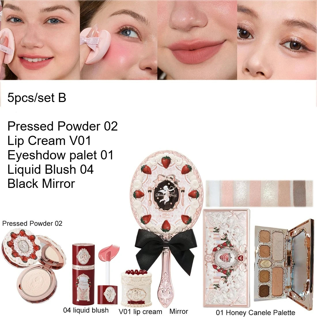 Matte Lip Cream Pressed Powder Liquid Blush Mirror Makeup Kit