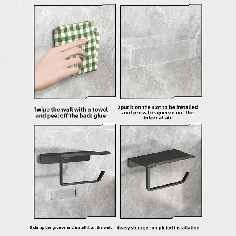 Wall-Mounted Roll Paper Rack Phone Storage Toilet Paper Holder Plastic Storage Rack Kitchen Towel Holder Bathroom Supplies