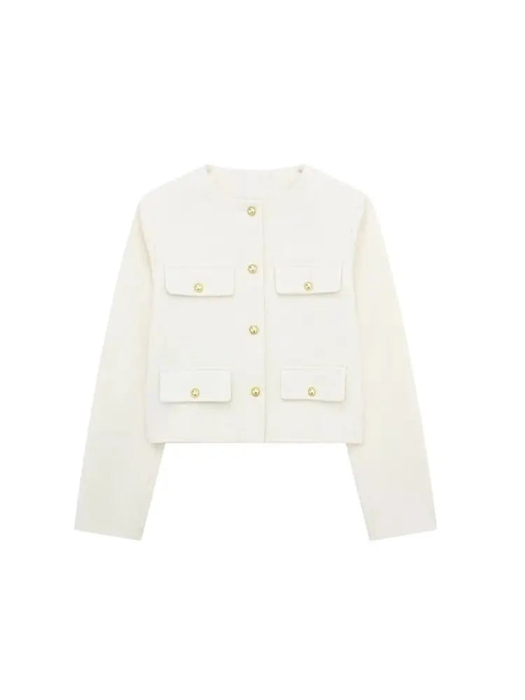 Women's Golden Button Jacket Chic Tops