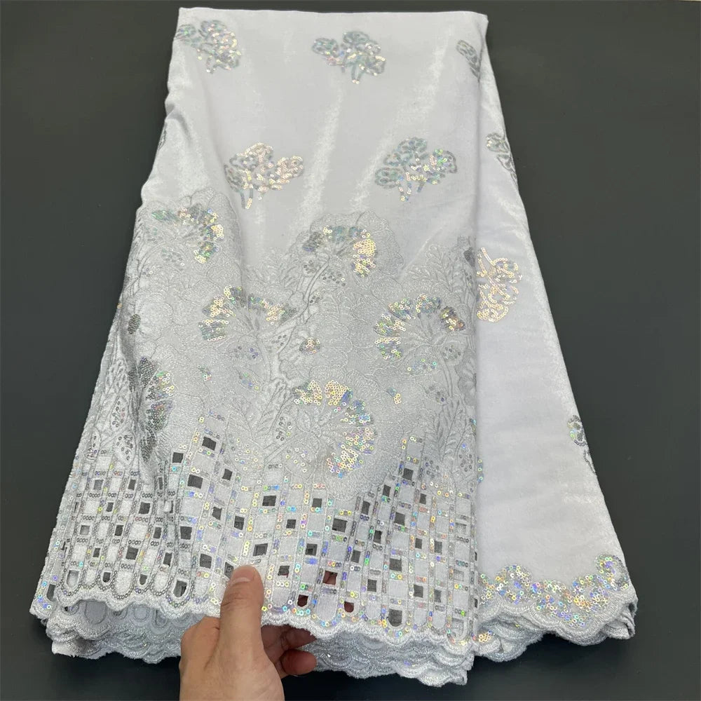 2025 Black African Nigerian velvet lace fabric Sequins Lace Fabric Guipure For Sewing Wedding Party Cloth High Quality Tissu