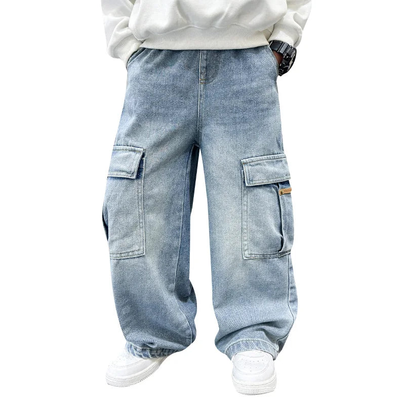 School Boys Casual Cargo Jeans With Pocket