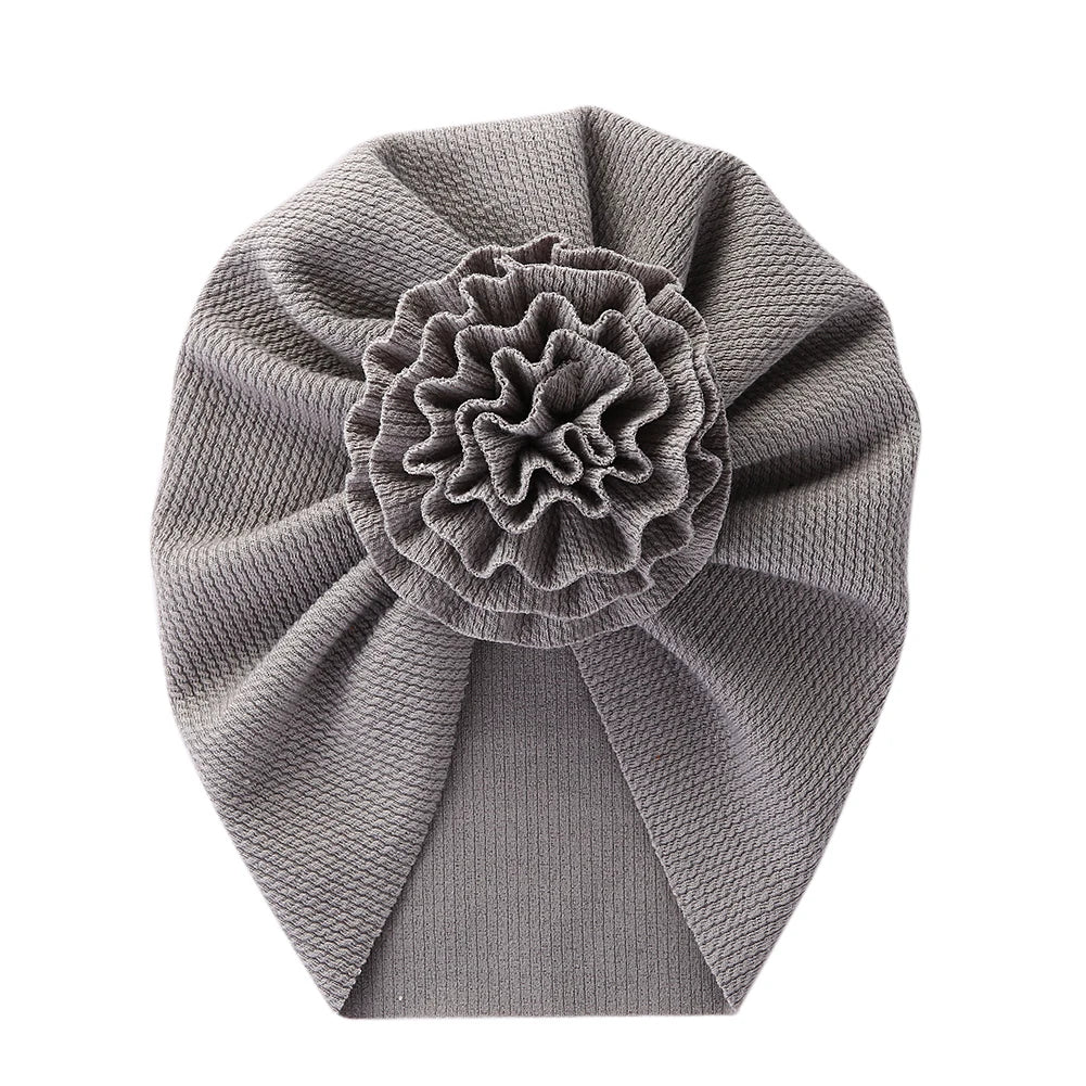 Flower Ribbed Turban Baby Hats