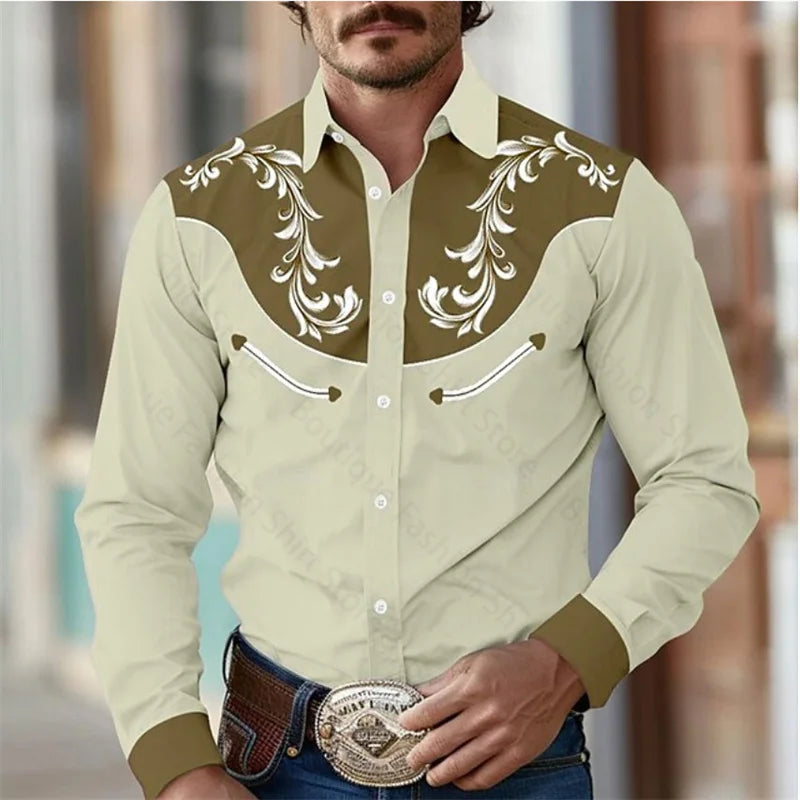 Floral Retro Western Lapel Shirt