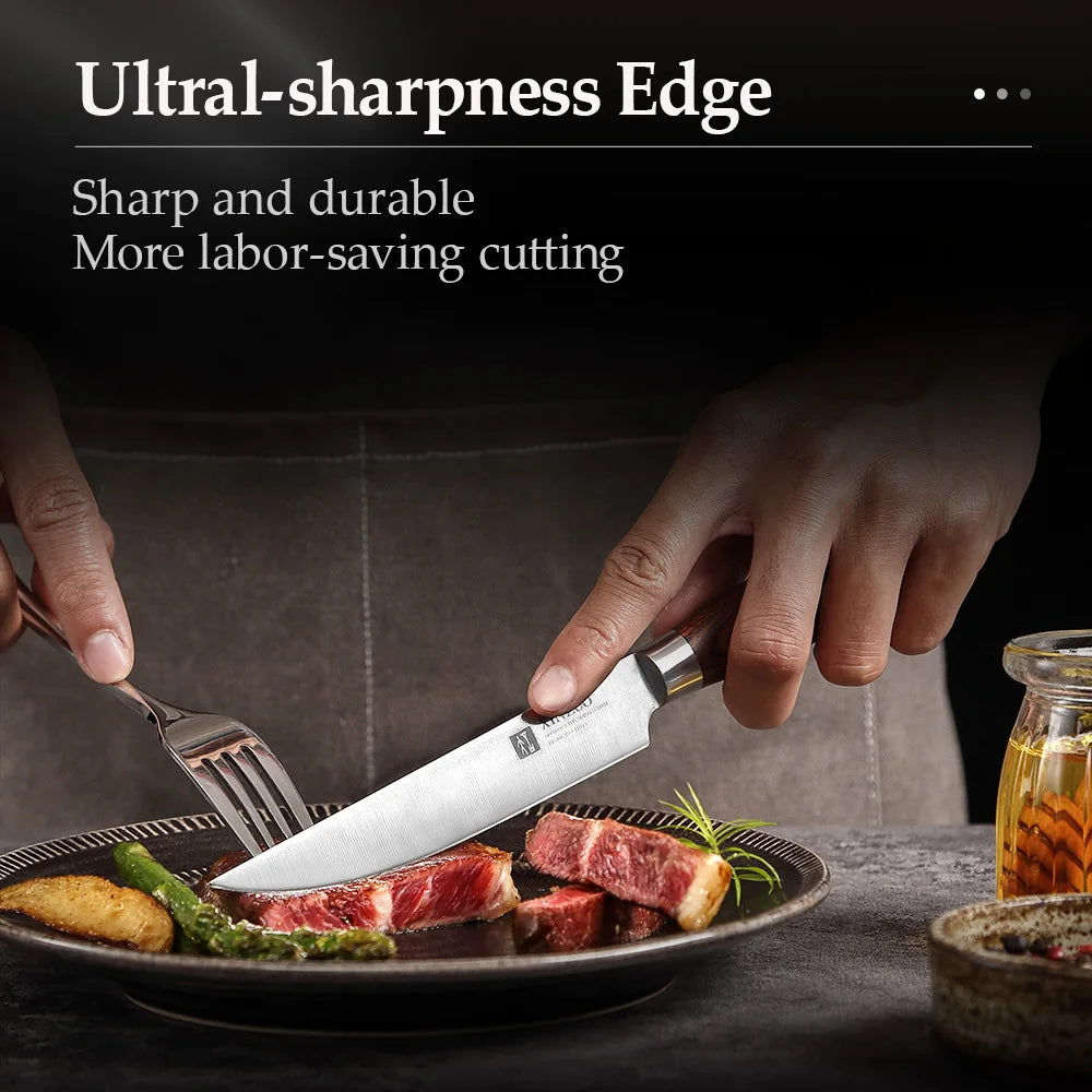 XINZUO 1/4 PCS Steak Knives Set DIN 1.4116 Stainless Steel Kitchen Multipurpos Knife Perfect For Western Restaurant Knife Dining