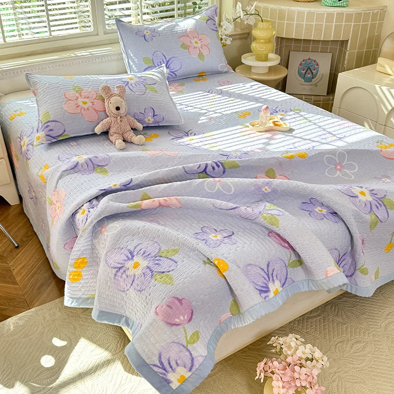 1pc Quilted Bedspread for Beds Thick Blanket for Bed Single/Queen/King Size Flower Printed Quilted Bed Cover Soft Bedspreads