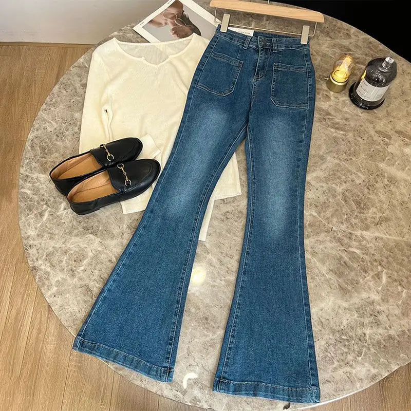 New Slim Denim Flare Classic Women Straight Trousers