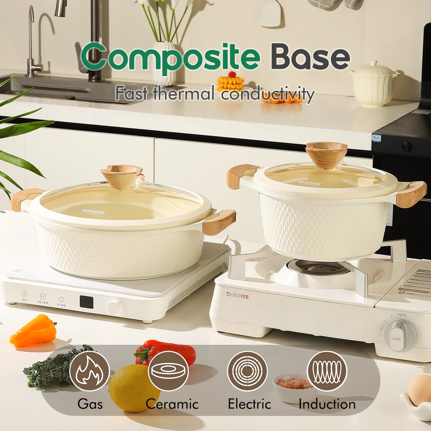 DONNOR 15-piece Cookware Set, Die-cast Aluminum Pot, Non-stick Soup Pot, Induction Cooker-friendly, Suitable for Daily Cooking