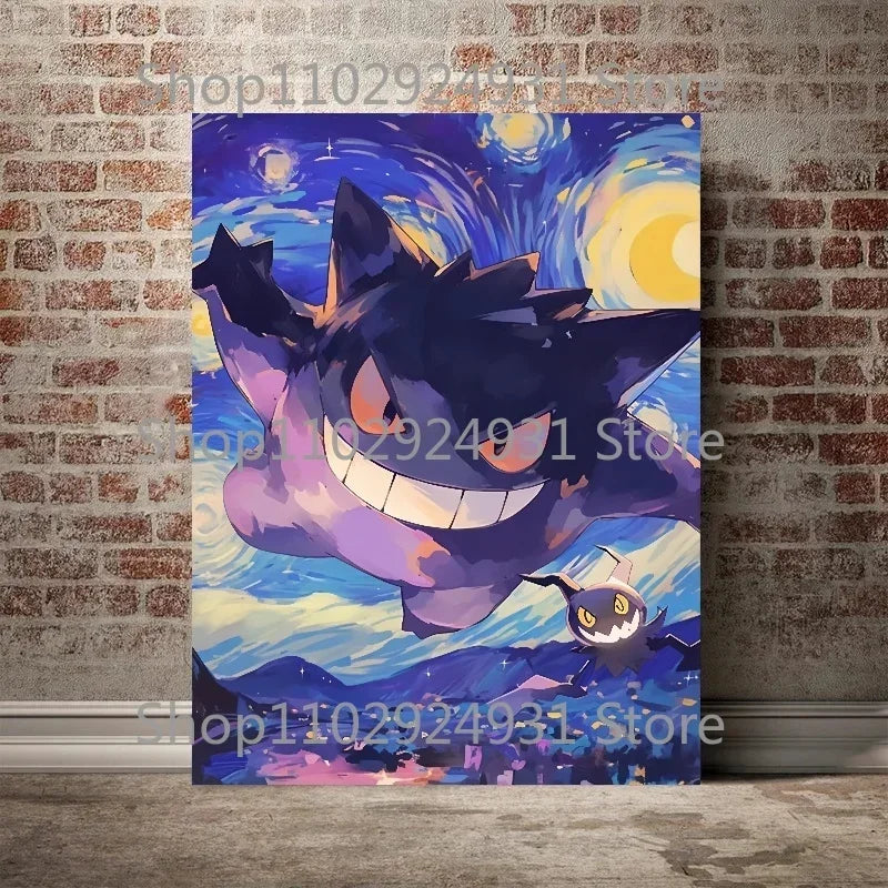 Classic Anime Pokemon Poster Pikachu Gengar Spray Charmander Starry Sky Series Canvas Painting Home Wall Decoration Art Painting