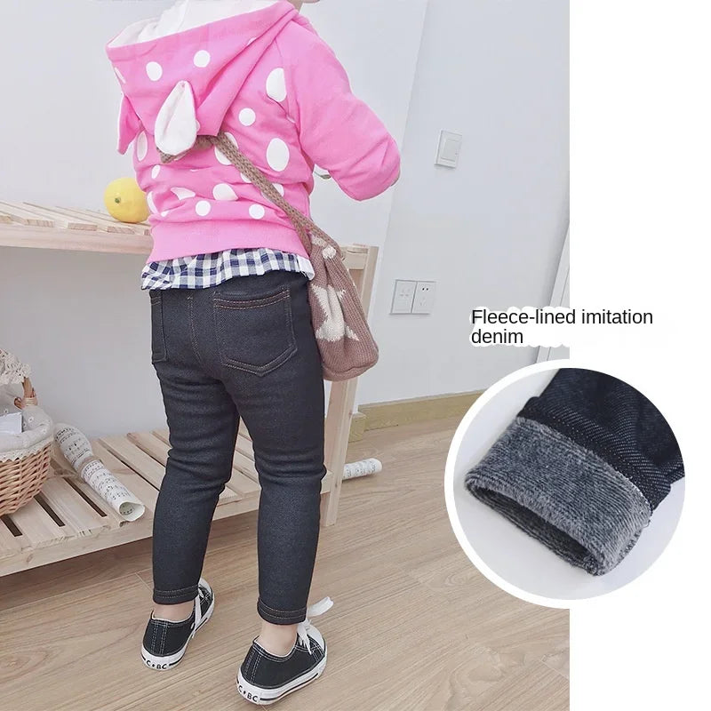Children's Thin velvet Elastic Belt Jeans