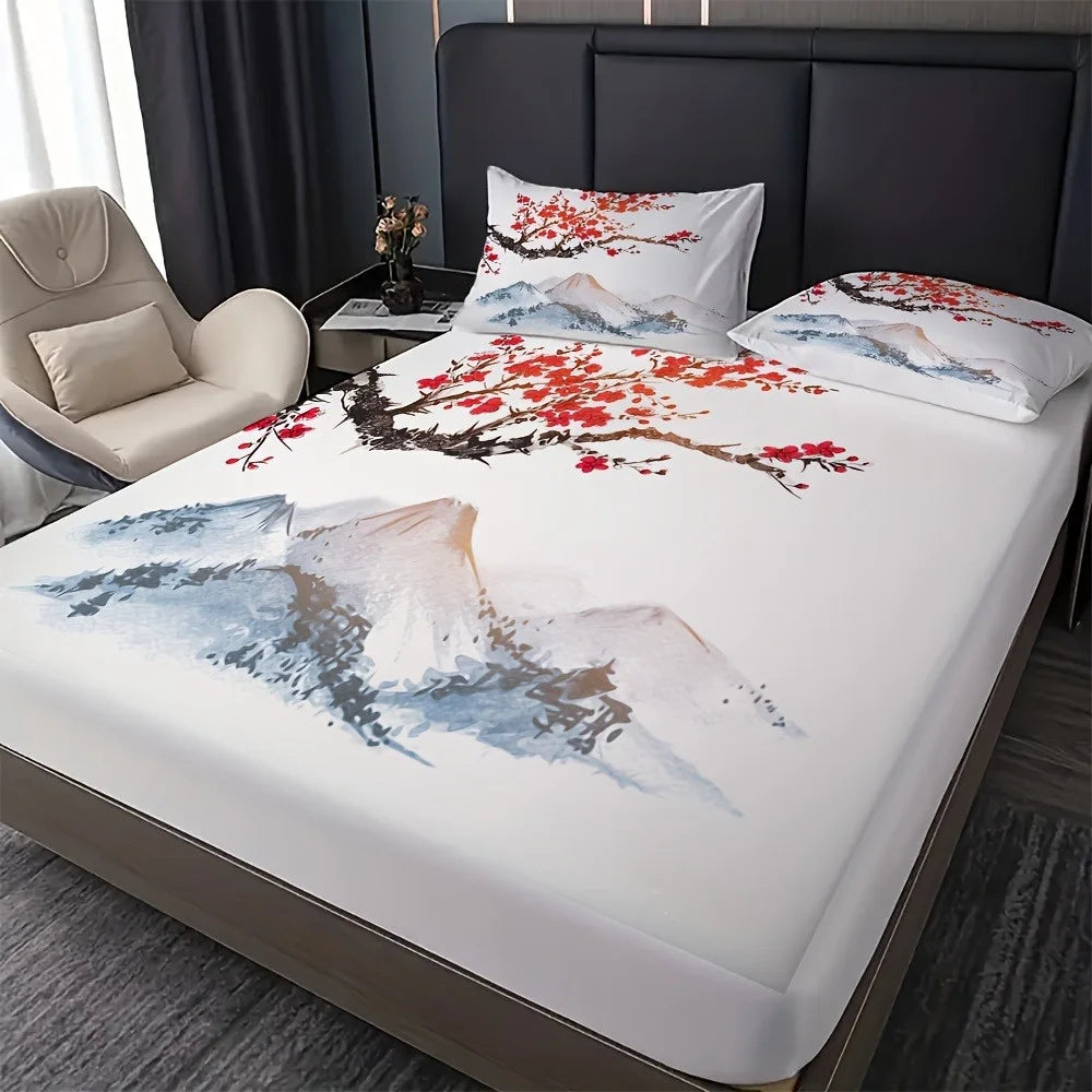 Painting Plum Mountains Print Mattress Covers