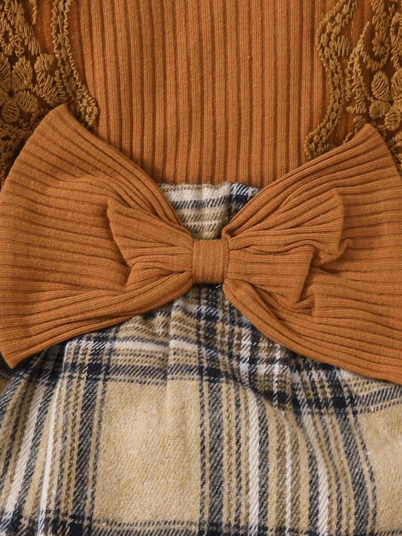 Baby Plaid With Bow Honey Jumpsuit+Headband