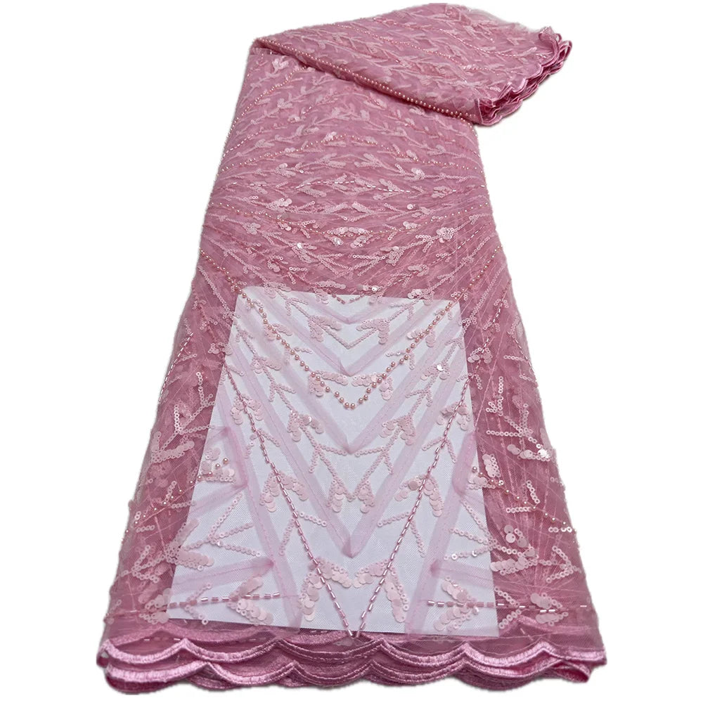 African Heavy Beaded Lace Fabric 2025 High Quality 5 Yards Nigerian Sequins Tulle 3D Fabric Material For Wedding