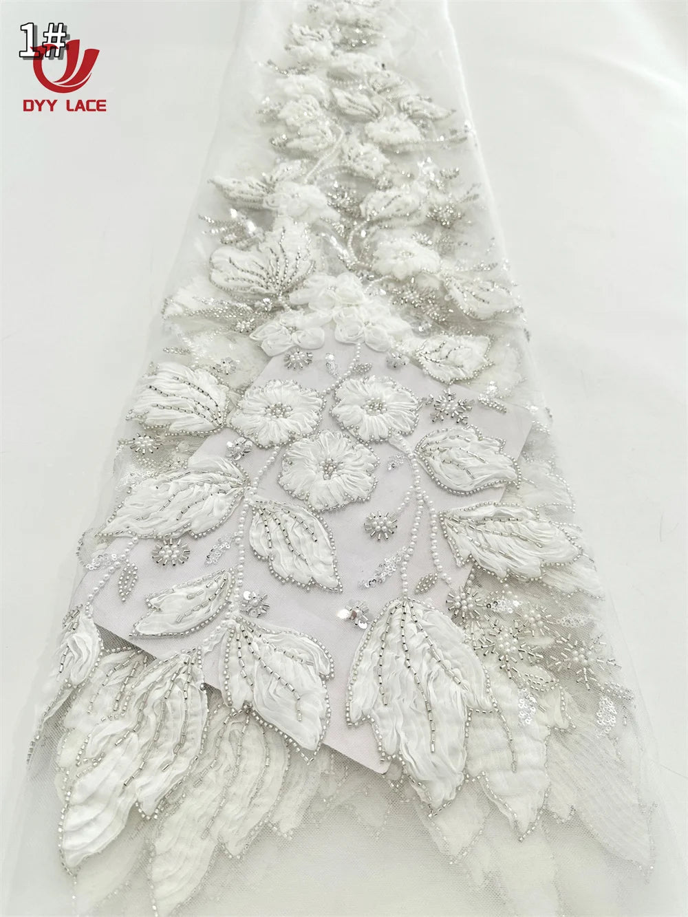 5 Yards African Lace Fabric 2025 High Quality French 3D Flower Sequins Embroidery Beads Tulle Lace Fabric For Party Dress