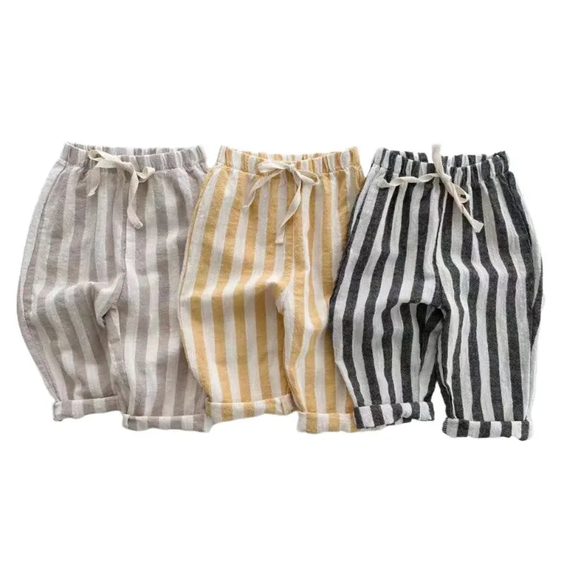 Vintage Linen Cotton Stripe Children Trousers