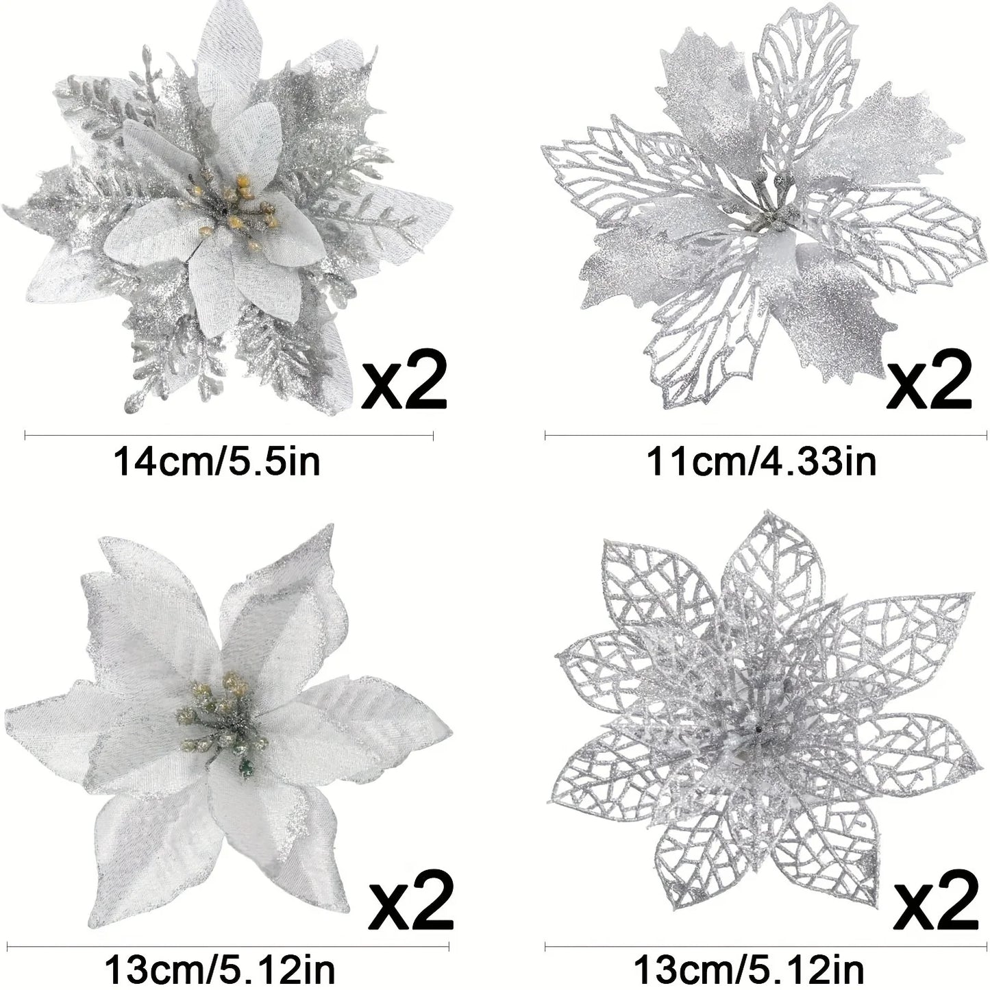 8/16Pcs Glitter Artificial Christmas Flowers