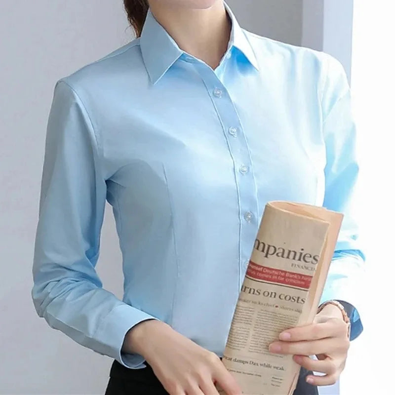 Elegant White Office Shirt Long Sleeve Blouse