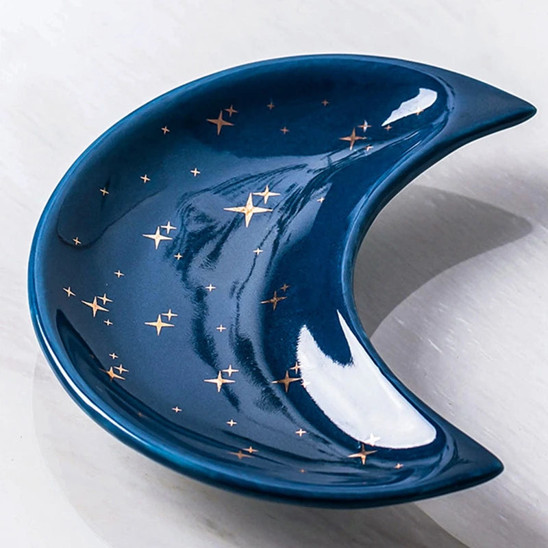 Nordic Ceramic Moon Shape Small Jewelry Dish Earrings Necklace Ring Storage Plates Fruit Dessert Display Bowl Decoration Trays