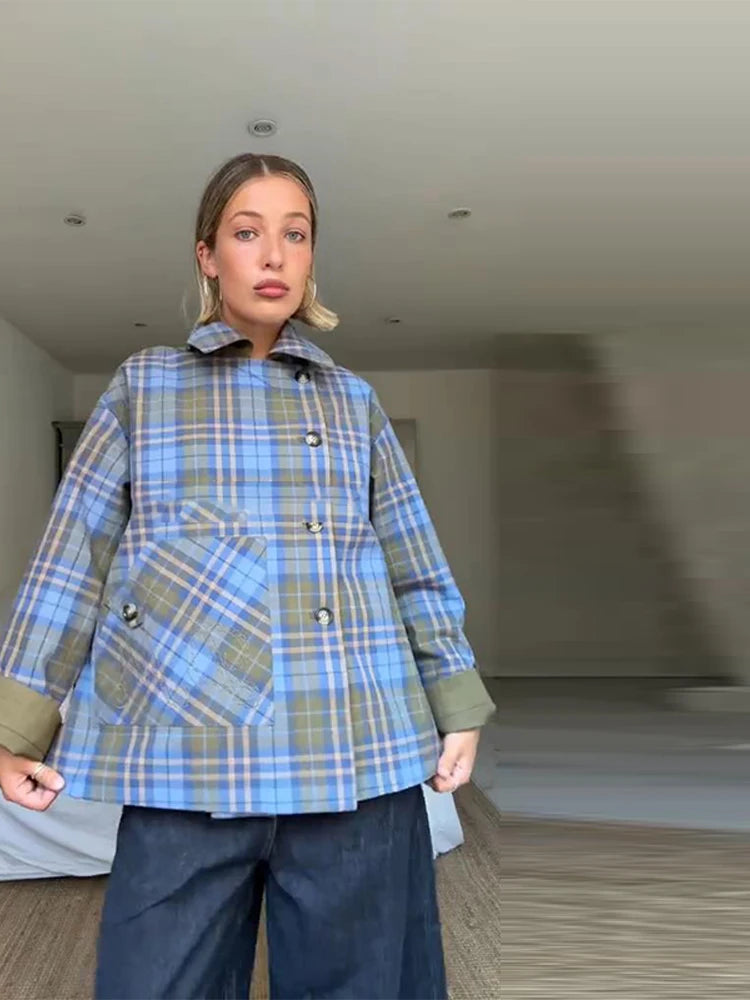Vintage Plaid Reversible Two-Way Coat Jacket