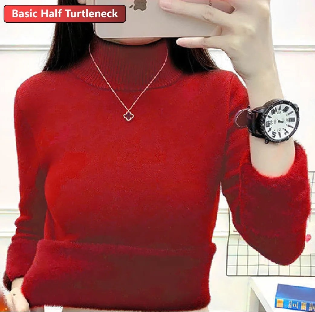 Women Elegant Thicken Velvet Lined Warm Knitted Top