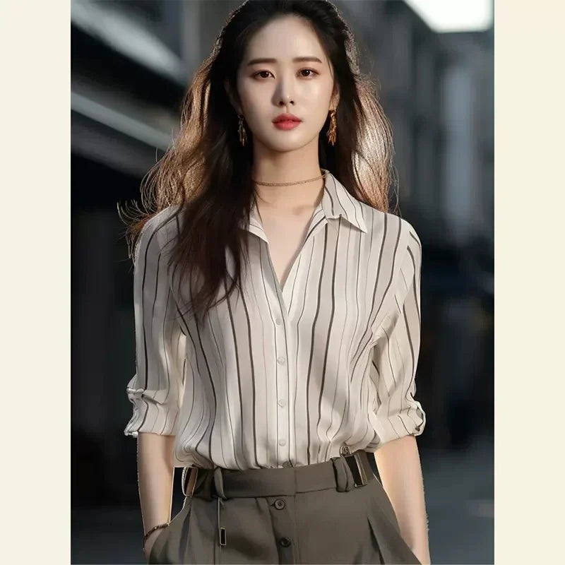 Stripe Women Vintage Blouse Fashion Top