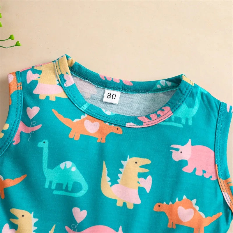 Casual Dinosaur Print Gauze Princess Dresses