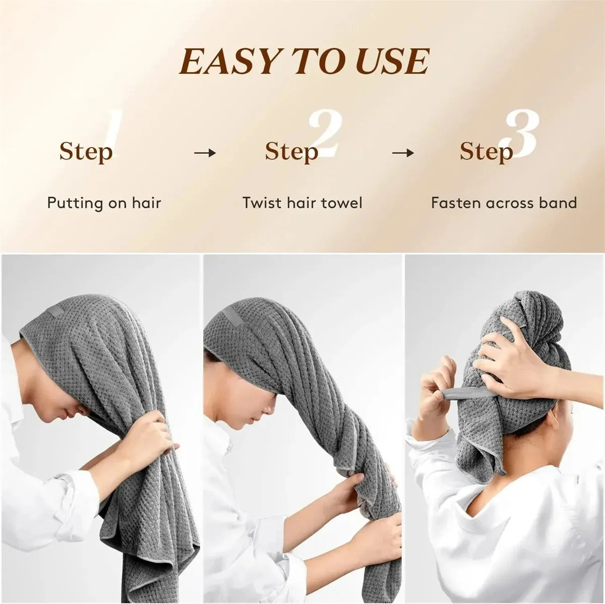60x100cm Super Absorbent Elastic Band Head Towel for Women's Hair Drying - Extra Large Microfiber Hair Towel Wrap with Headband