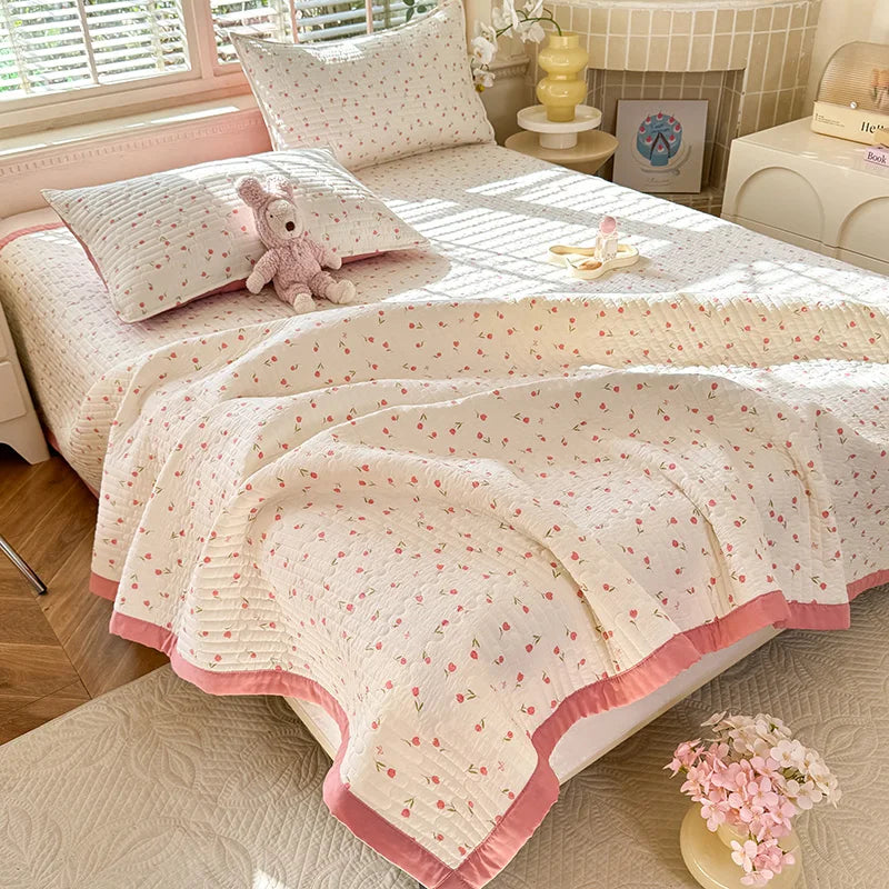 1pc Quilted Bedspread for Beds Thick Blanket for Bed Single/Queen/King Size Flower Printed Quilted Bed Cover Soft Bedspreads