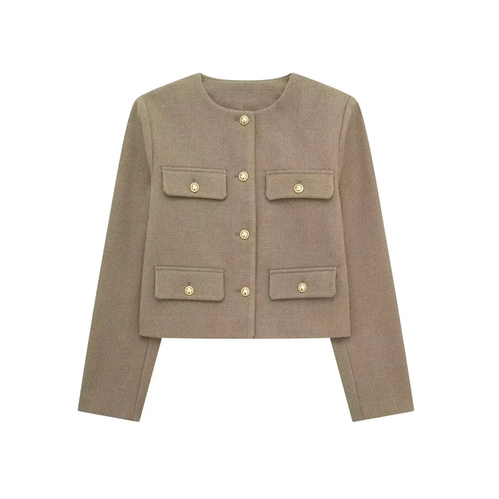 Women's Golden Button Jacket Chic Tops