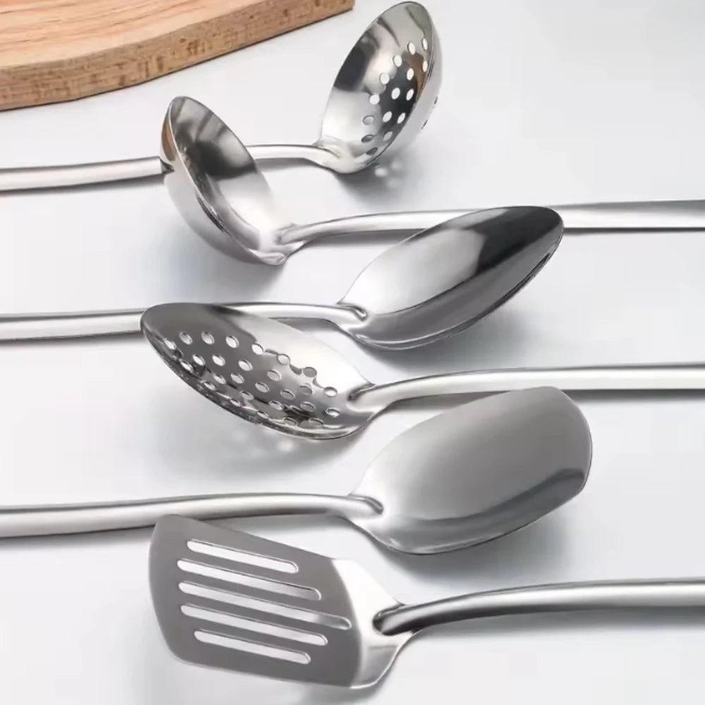 6pcs Stainless Steel Kitchenware Set Public Spoon Spatula Soup Spoon Colander Large Spoon Suitable for Restaurants and Families