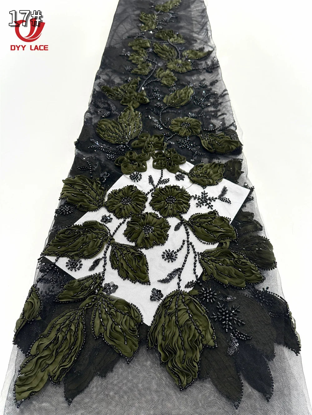 5 Yards African Lace Fabric 2025 High Quality French 3D Flower Sequins Embroidery Beads Tulle Lace Fabric For Party Dress