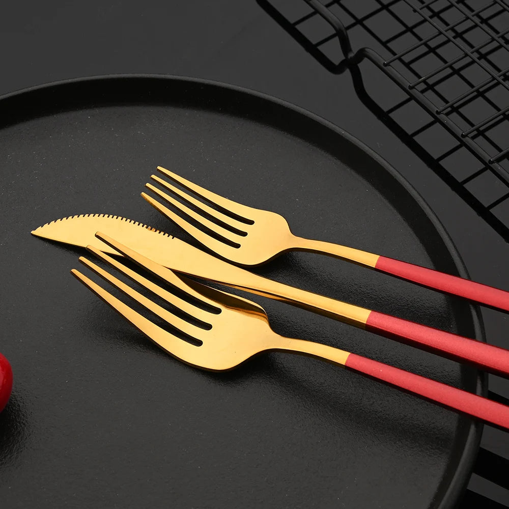 30Pcs/Set Stainless Steel Dinner Black Gold Dinnerware Set Knife Fruit Fork Spoon Cutlery Set Kitchen Tableware Silverware Sets