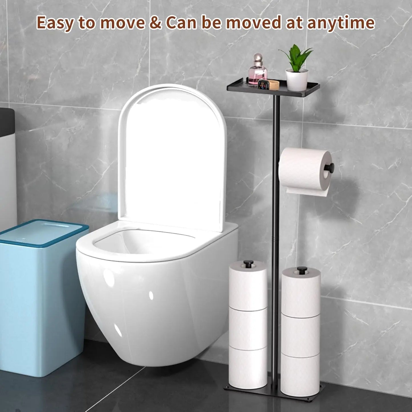 Toilet Tissue Roll Paper Holder Free Standing For Bathroom With storage Tray